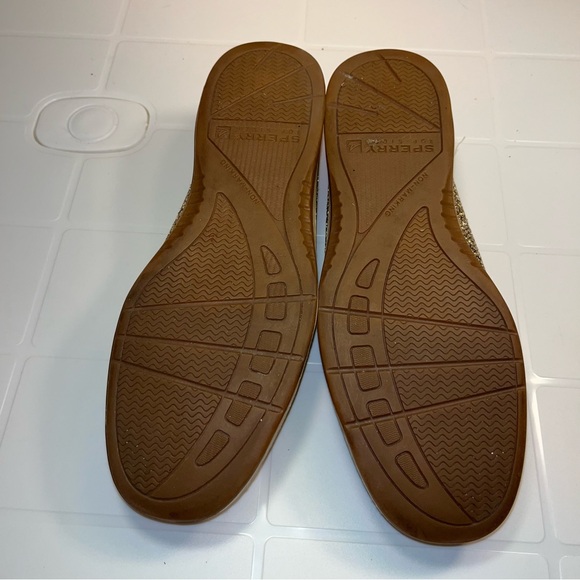 Sperry Top-Sider Classic Boat Shoe 2-Tone Tan W Gold & Sparkling Silver size 10M - Picture 6 of 7